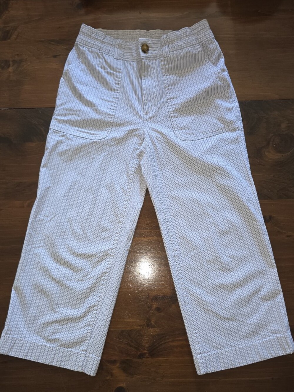 Duluth Trading Co Light Blue Pinstripe Capris
